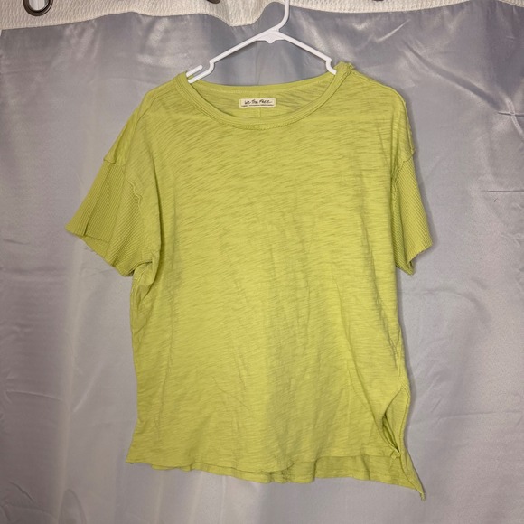 Free People Tops - Free People Washed Out Slub Knit Textured Sleeve Tee Shirt Yellow XS
